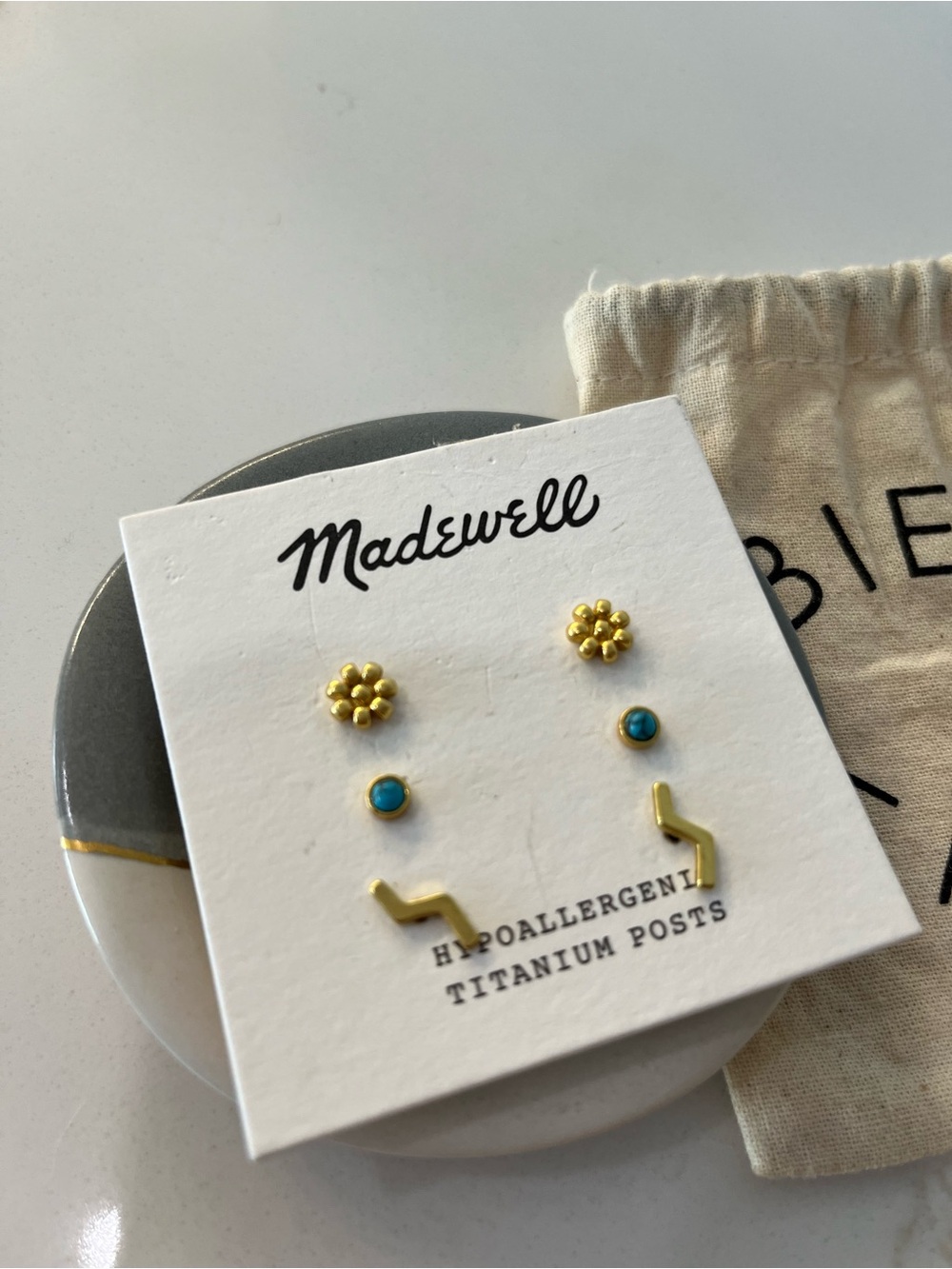 Madewell NWT Gold-tone & Turquoise Mix Stud Earring Trio